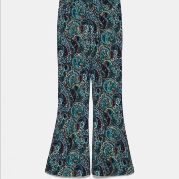 NWOT Zara Printed Flare Pants - Picture 2 of 10